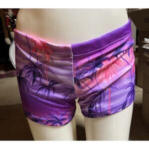 Tropical PRINT CASUAL BEACH COVER SHORT SHORTS 30” Waist PURPLE PINK